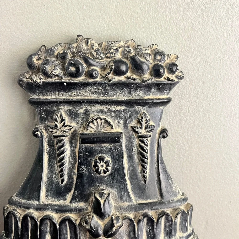 Pair Neoclassical Urn Wall Decor 3D Relief Lion Head Laurel Garland Distressed